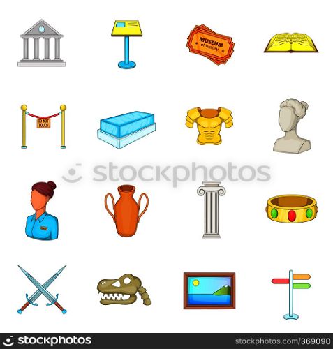 Museum icons set in cartoon style. Antique and culture symbols set collection vector illustration. Museum icons set, cartoon style