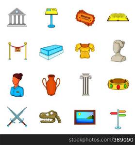 Museum icons set in cartoon style. Antique and culture symbols set collection vector illustration. Museum icons set, cartoon style