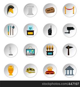 Museum icons set in flat style. Antique and culture symbols set collection vector icons set illustration. Museum icons set, flat style