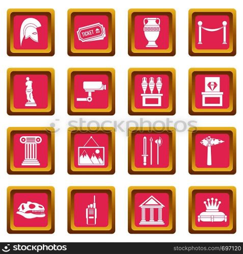 Museum icons set in pink color isolated vector illustration for web and any design. Museum icons pink