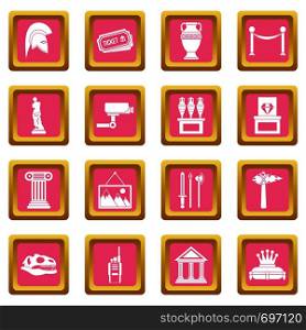 Museum icons set in pink color isolated vector illustration for web and any design. Museum icons pink
