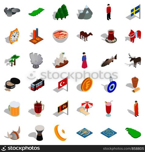Museum icons set. Isometric style of 36 museum vector icons for web isolated on white background. Museum icons set, isometric style