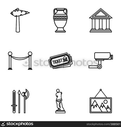 Museum icons set. Outline illustration of 9 museum vector icons for web. Museum icons set, outline style