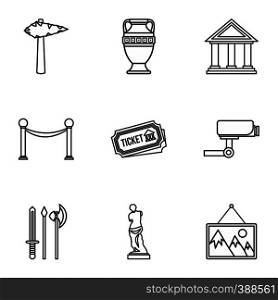 Museum icons set. Outline illustration of 9 museum vector icons for web. Museum icons set, outline style