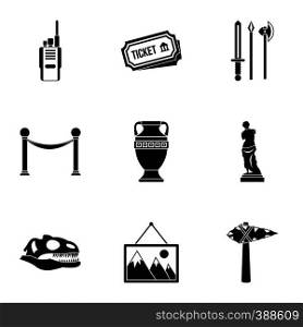Museum icons set. Simple illustration of 9 museum vector icons for web. Museum icons set, simple style
