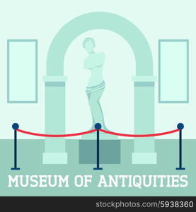 Museum Of Antiquities Poster. Museum of antiquities poster with sculpture Aphrodite flat vector illustration.