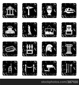 Museum set icons in grunge style isolated on white background. Vector illustration. Museum set icons, grunge style