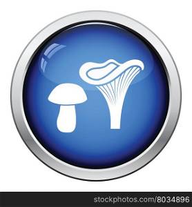 Mushroom icon. Glossy button design. Vector illustration.
