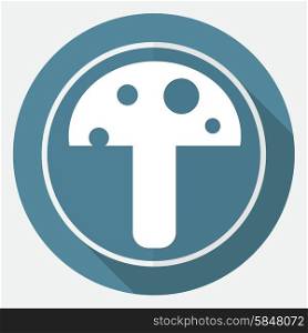 mushroom icon on white circle with a long shadow