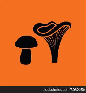Mushroom icon. Orange background with black. Vector illustration.