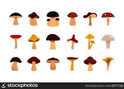 Mushroom icon set. Flat set of mushroom vector icons for web design isolated on white background. Mushroom icon set, flat style