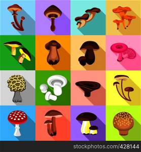 Mushroom icons set. Flat illustration of 16 mushroom icons set vector icons for web. Mushroom icons set, flat style