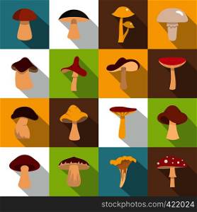 Mushroom icons set. Flat illustration of 16 mushroom vector icons for web. Mushroom icons set, flat style