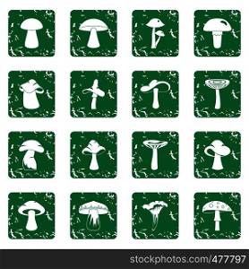 Mushroom icons set in grunge style green isolated vector illustration. Mushroom icons set grunge