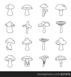 Mushroom icons set. Outline illustration of 16 mushroom vector icons for web. Mushroom icons set, outline style