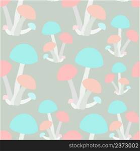 Mushroom pink blue seamless pattern on grey stock vector illustration