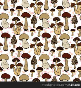 Mushroom seamless pattern. Vector autumn background with edible mushrooms.. Mushroom seamless pattern. Vector autumn background with edible mushrooms