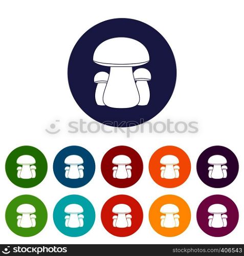 Mushroom set icons in different colors isolated on white background. Mushroom set icons