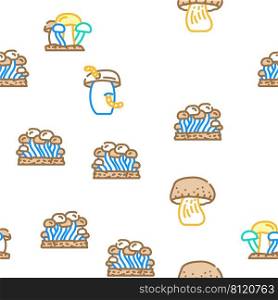 Mushroom Vegetable And Fungus Vector Seamless Pattern Color Line Illustration. Mushroom Vegetable And Fungus Icons Set Vector