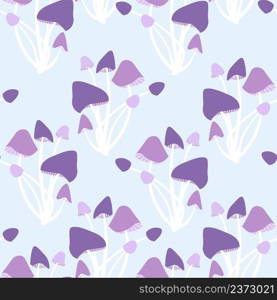 Mushroom violet seamless pattern on blue stock vector illustration