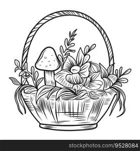 Mushrooms coloring page. Autumn composition linear illustration.Autumn coloring book for children. Mushrooms coloring page. Autumn composition linear illustration.Autumn coloring book for children.