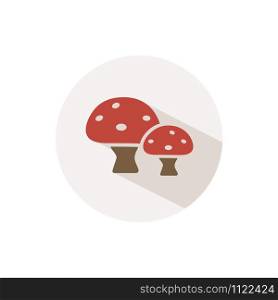 Mushrooms. Icon with shadow on a beige circle. Fall flat vector illustration