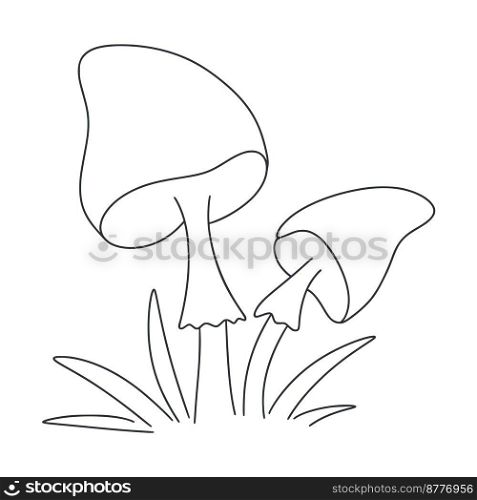 Mushrooms in grass line art isolated vector illustration. Simple ink thin outline clip art. Forest harvest, food. Mushrooms in grass line art isolated vector illustration