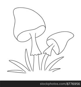Mushrooms in grass line art isolated vector illustration. Simple ink thin outline clip art. Forest harvest, food. Mushrooms in grass line art isolated vector illustration