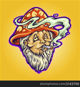 Mushrooms Witch Hat Fungus Smoking Vector illustrations for your work Logo, mascot merchandise t-shirt, stickers and Label designs, poster, greeting cards advertising business company or brands.
