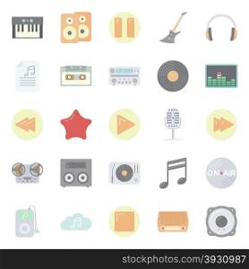 Music and audio flat icons set graphic design. Music and audio flat icons set