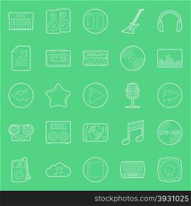 Music and audio thin lines icons set graphic design. Music and audio thin lines icons set