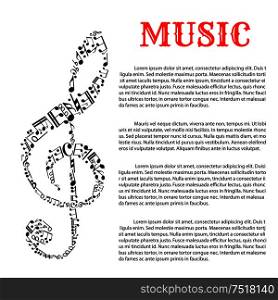 Music and sound infographic template with treble clef that is made of different musical notes in science or helmholtz notation on left side. . Music infographic template with treble clef