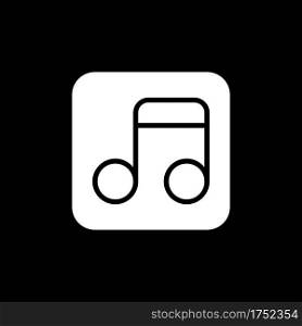 Music app dark mode glyph icon. Creating playlists. Songs and podcasts. Media menu. Broadcast radio. Smartphone UI button. White silhouette symbol on black space. Vector isolated illustration. Music app dark mode glyph icon
