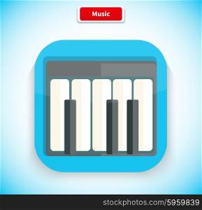 Music app icon flat style design. Music logo, movie icon, sound musical button, piano web application, audio instrument, play melody, multimedia internet illustration