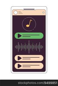 Music app on smartphone screen flat line concept vector spot illustration. Gadget 2D cartoon outline object on white for web UI design. Listening to music editable isolated color hero image. Music app on smartphone screen flat line concept vector spot illustration