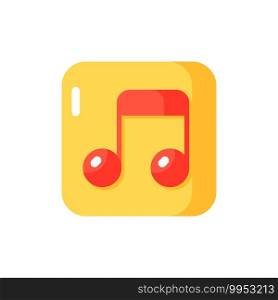 Music app vector flat color icon. Creating playlists. Songs and podcasts listening. Live broadcast radio stations. Smartphone button. Cartoon style clip art for mobile app. Isolated RGB illustration. Music app vector flat color icon