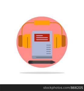 Music, Audio, Headphone, Book Abstract Circle Background Flat color Icon