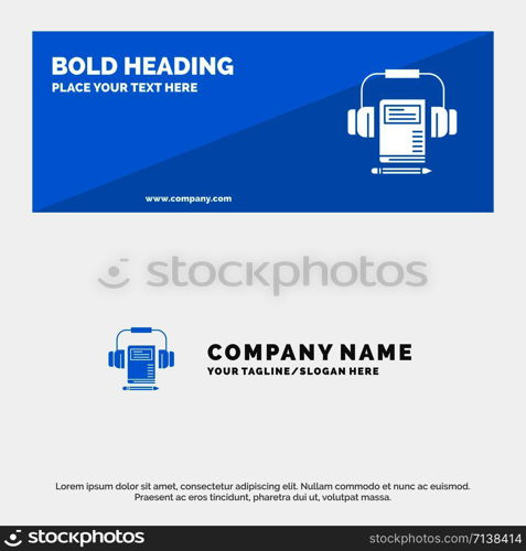 Music, Audio, Headphone, Book SOlid Icon Website Banner and Business Logo Template