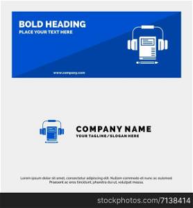 Music, Audio, Headphone, Book SOlid Icon Website Banner and Business Logo Template