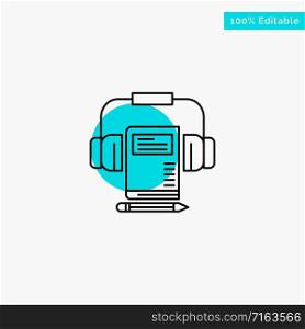 Music, Audio, Headphone, Book turquoise highlight circle point Vector icon