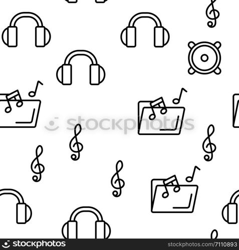 Music, Audio Vector Seamless Pattern Contour Illustration. Music, Audio Vector Seamless Pattern
