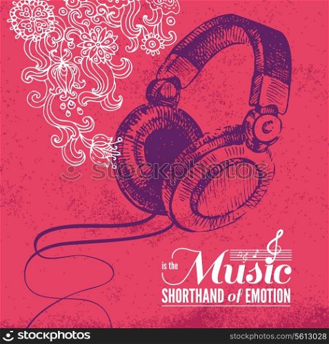 Music background. Hand drawn illustration and typography design