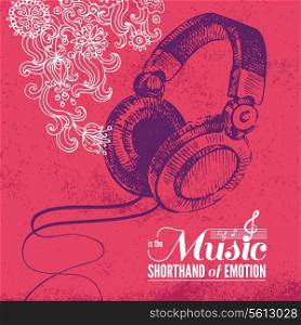 Music background. Hand drawn illustration and typography design