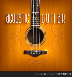 Music background with brown acoustic guitar with ornament vector illustration. Acoustic Guitar Background