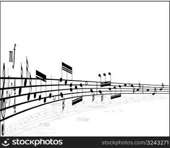 Music background with different notes on the white