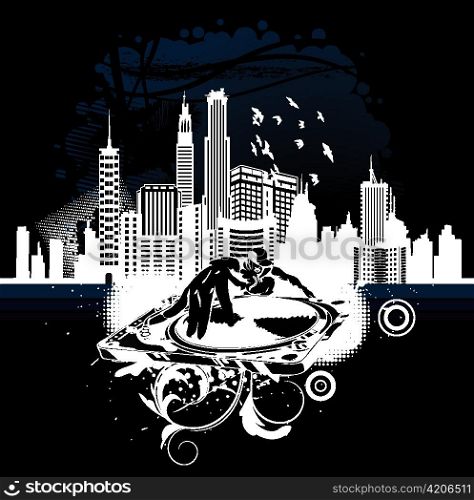music background with dj and city vector illustration