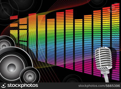 Music background with microphone and speakers, vector