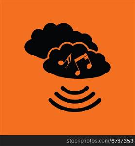 Music cloud icon. Orange background with black. Vector illustration.