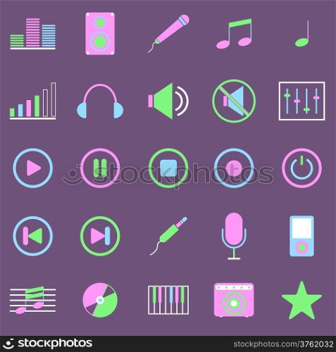 Music color icons on violet background, stock vector