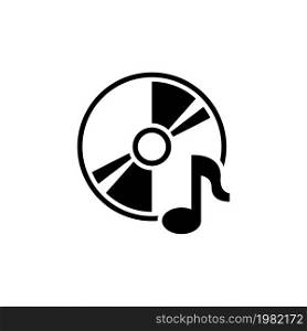 Music Compact Disk. CD or DVD. Flat Vector Icon. Simple black symbol on white background. Music Compact Disk. CD or DVD Flat Vector Icon